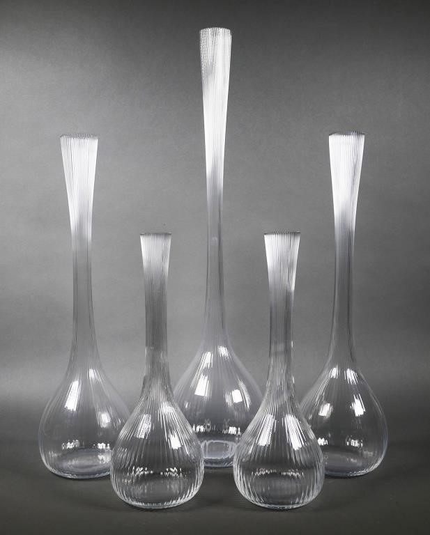 Appraisal: Daum Nancy design set of clear ribbed glass long neck