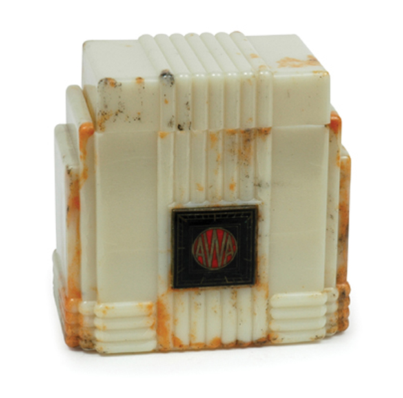 Appraisal: AWA Cigarette Box circa marbleised white orange and black bakelite