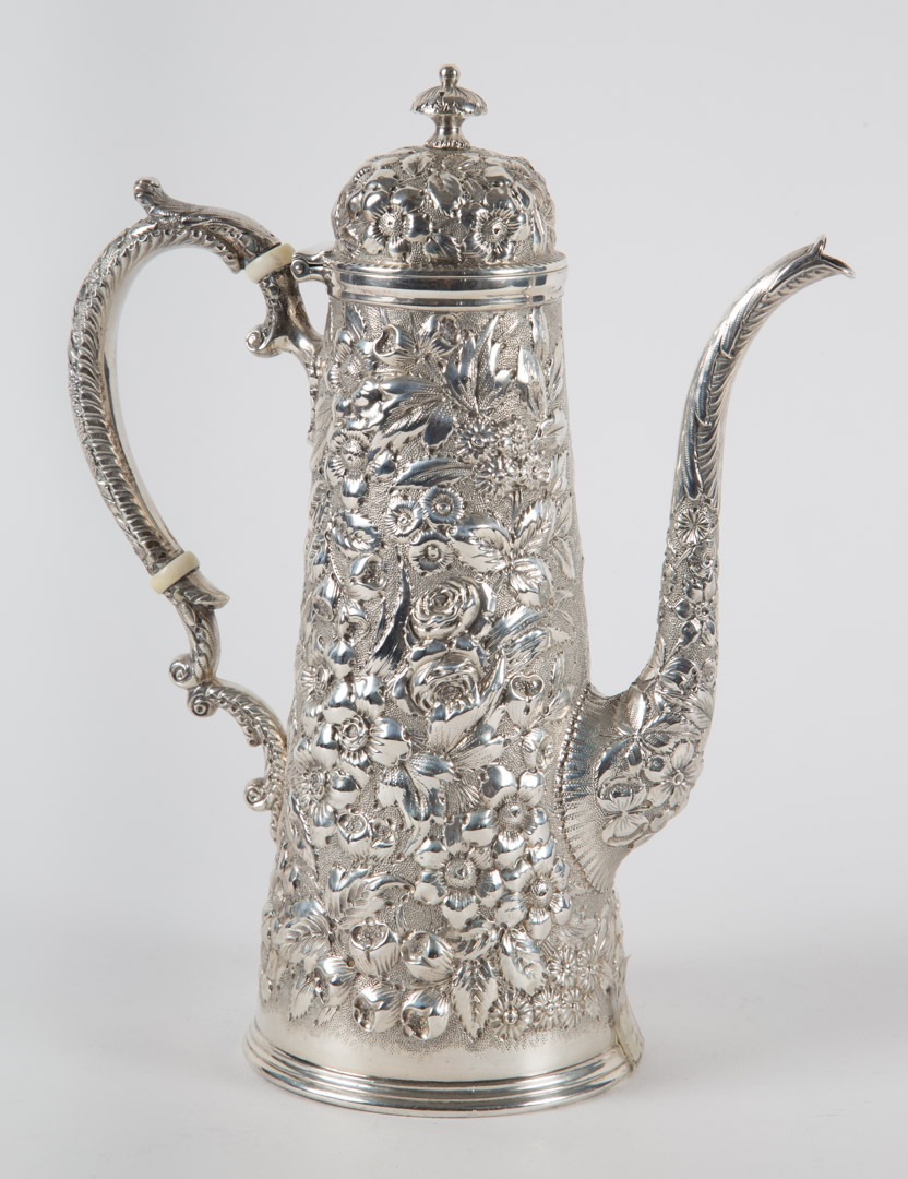 Appraisal: American repousse sterling individual coffee pot Jacobi Jenkins Baltimore late