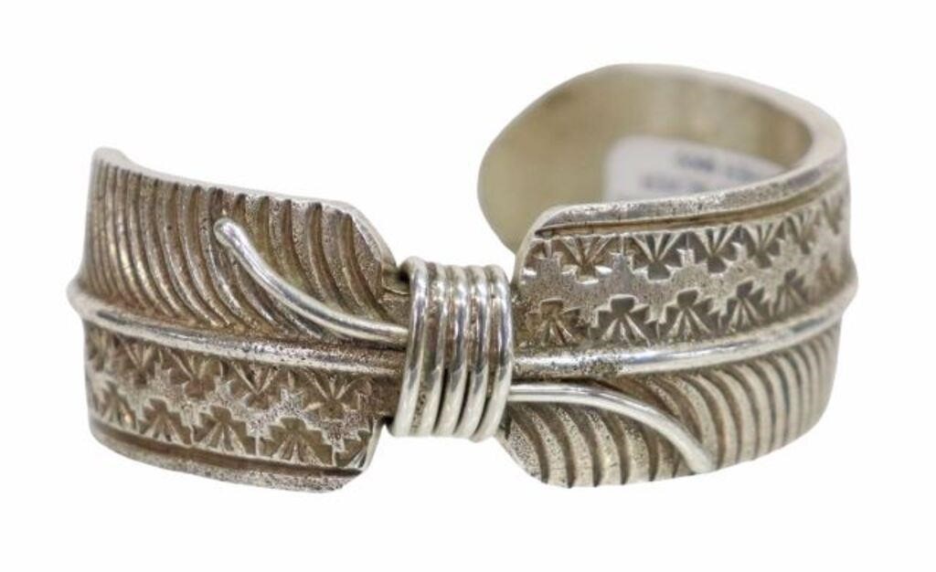 Appraisal: Native American sterling silver cuff bracelet Melvin Vandever Navajo Dine