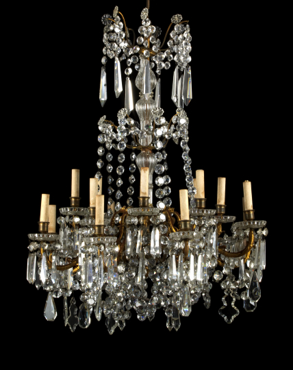 Appraisal: Northern European Gilt-Brass and Cut Glass Tiered Sixteen-Light Chandelier first