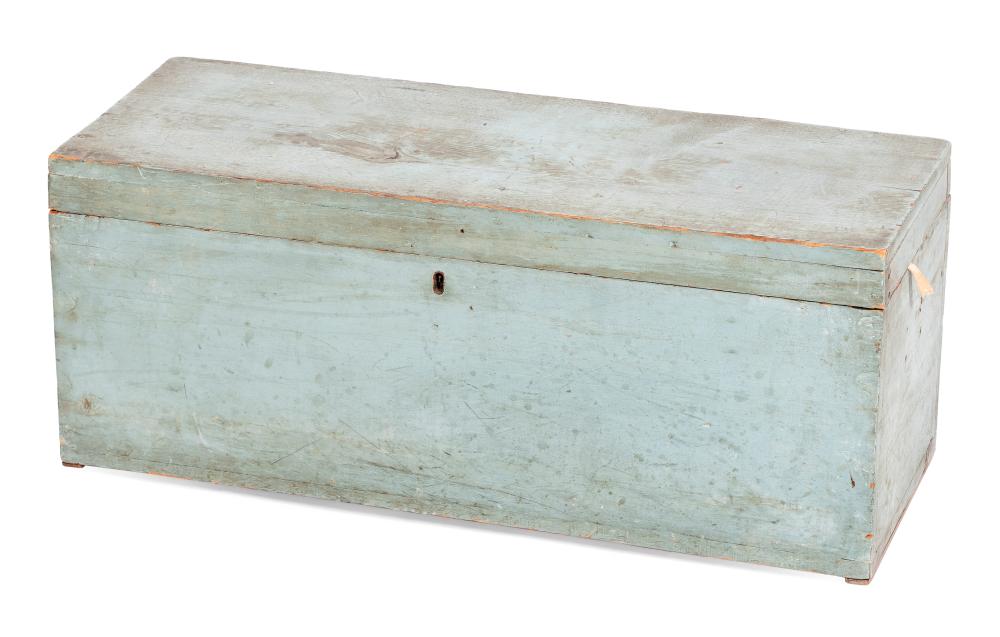 Appraisal: BLUE-PAINTED PINE CHEST TH CENTURY HEIGHT WIDTH DEPTH BLUE-PAINTED PINE