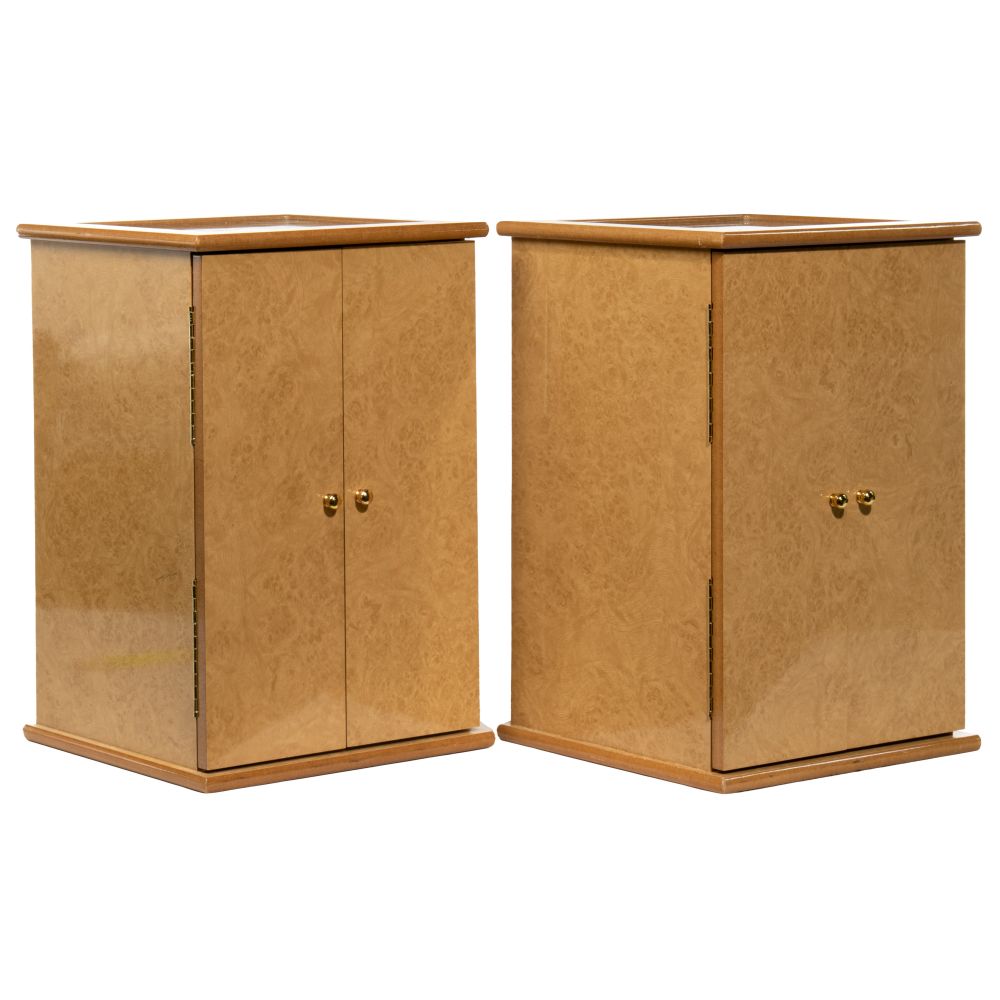 Appraisal: WRISTWATCH AND JEWELRY BIRD-EYE STORAGE CASESPair of veneered -door cabinets