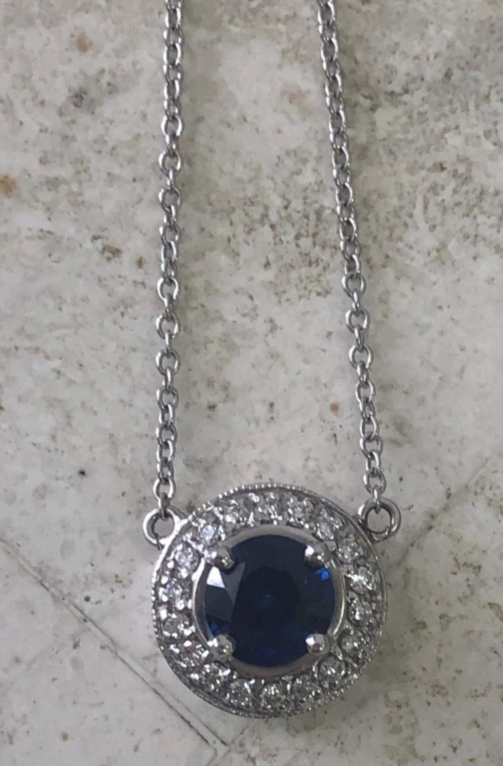 Appraisal: K WHITE GOLD SAPPHIRE DIAMOND PENDANT K white gold sapphire