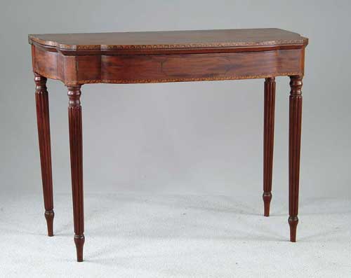 Appraisal: FINE SHERATON INLAID MAHOGANY CARD TABLE Shaped top with bowed