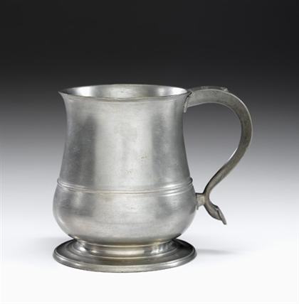 Appraisal: Pewter pint mug boston Belted tulip form with strap handle