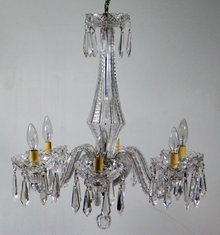 Appraisal: WATERFORD CRYSTAL GLASS ARM CHANDELIER Ireland Early th CenturyTapered vasiform