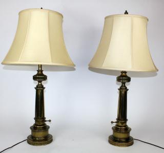 Appraisal: Pair of American brass fluted lamps Pair of American brass