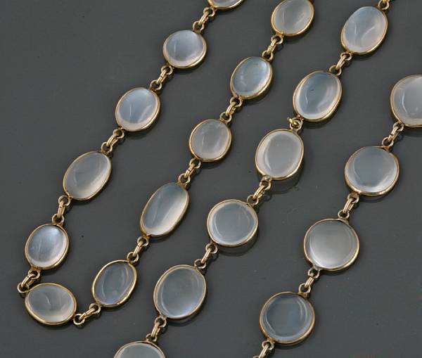 Appraisal: A moonstone and k gold necklace endless bezel set moonstone