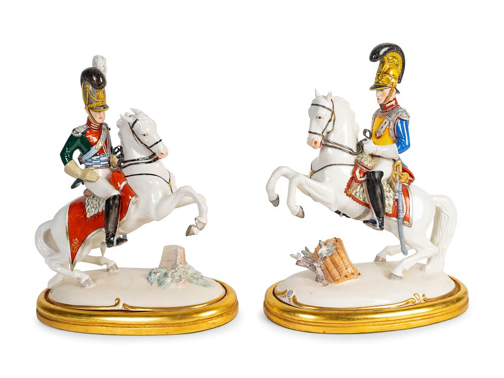 Appraisal: A Pair of Nymphenberg Porcelain Military Figures on Horseback Height