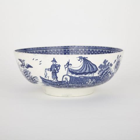 Appraisal: Worcester Fisherman and Cormorant Punch Bowl c - printed on