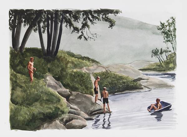 Appraisal: Tim Gardner Canadian born Untitled Swimming Hole signed with monogram