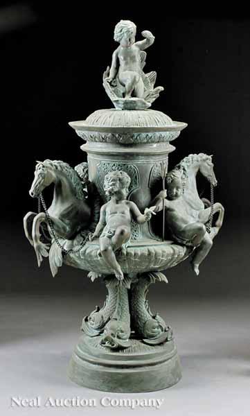 Appraisal: A Large Bronze Figural Fountain Standard with putti surmounting an