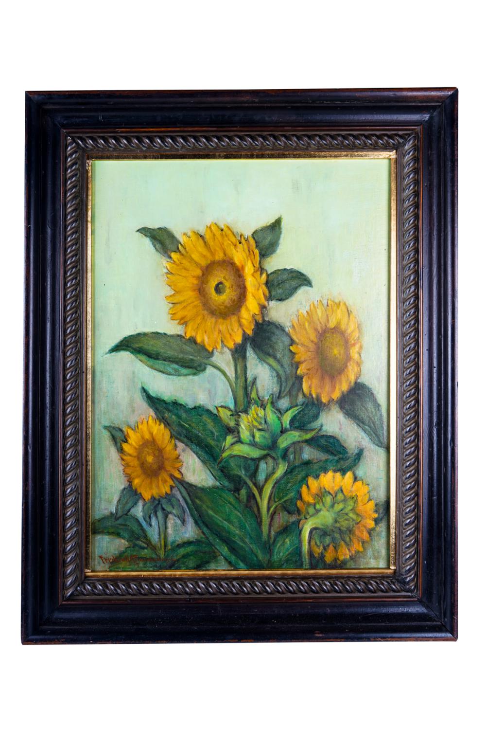 Appraisal: FREDERICK ZIMMERMAN SUNFLOWERS oil on board signed lower left x