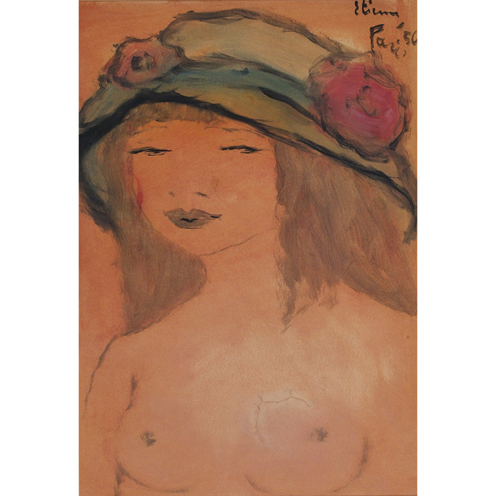 Appraisal: E Etienne French th century Nude with Hat c watercolor