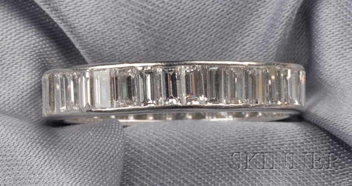 Appraisal: Platinum and Diamond Eternity Band set with thirty-five diamond baguettes