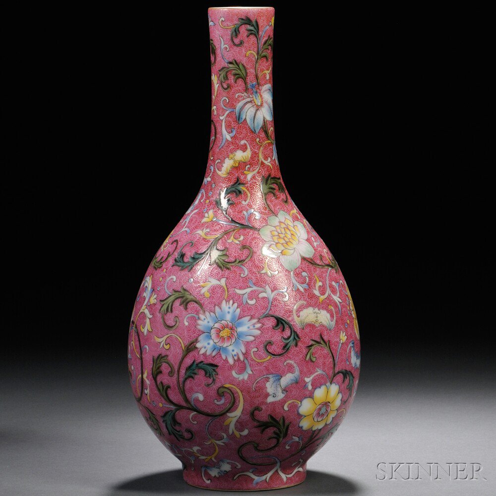 Appraisal: Famille Rose Pink-ground Vase China th th century bottle shape