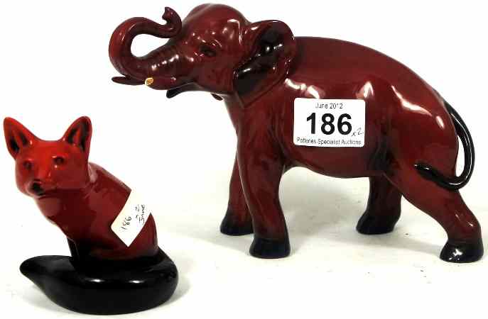 Appraisal: Royal Doulton Flambe Fox HN and Royal Doulton Flambe Elephant