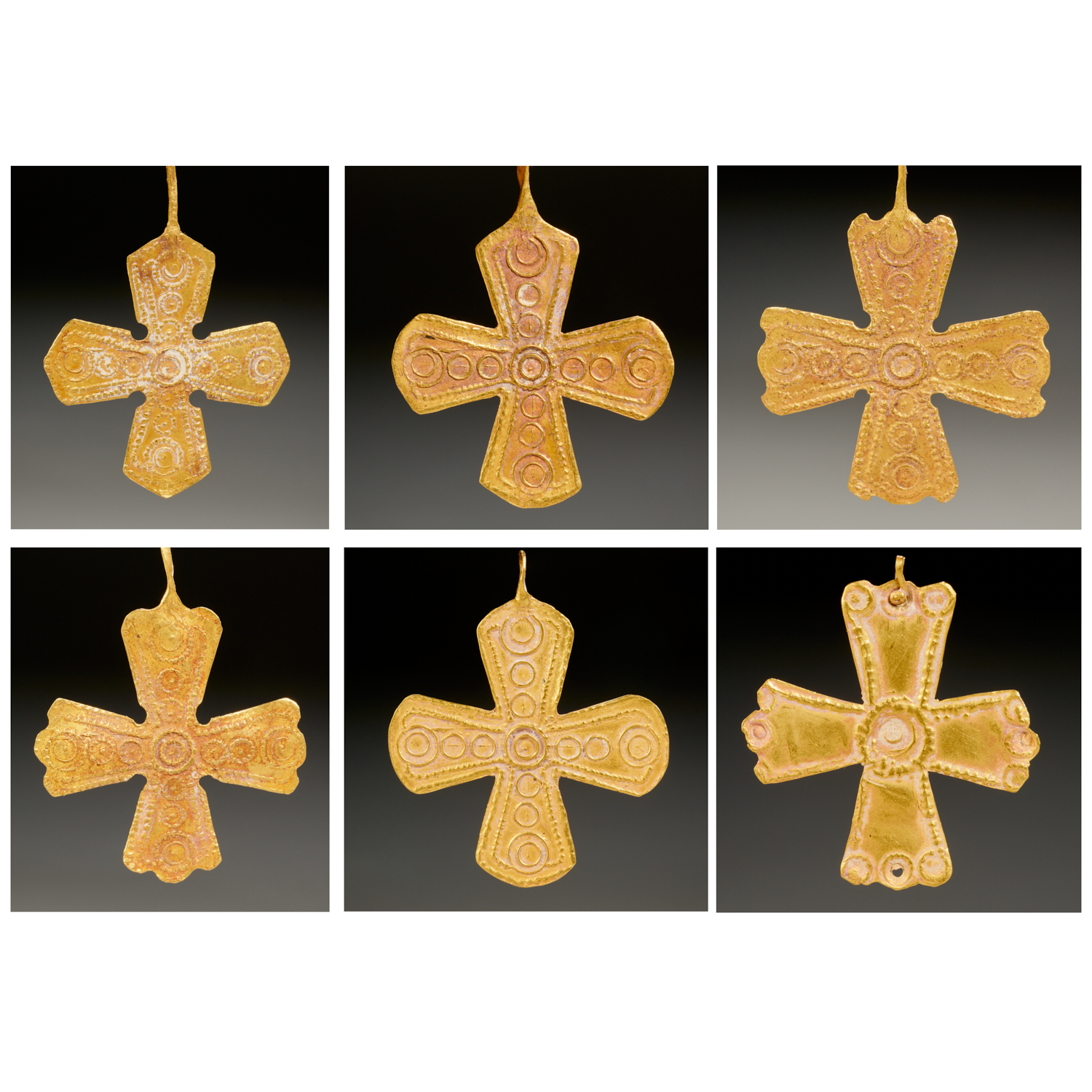 Appraisal: BYZANTINE GOLD CROSS PENDANTS c th- th c CE each