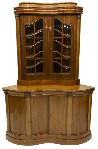 Appraisal: Danish mahogany display cabinet having stepped cornice at top two