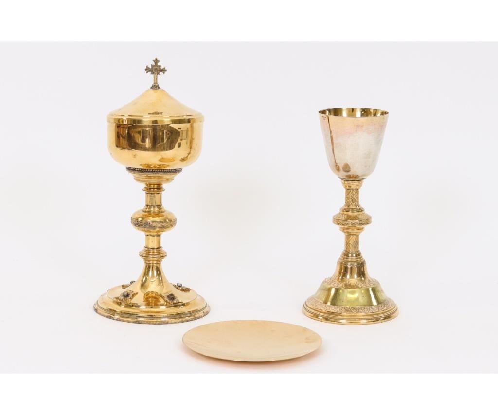 Appraisal: Three-piece communion set to include a gilt metal chalice with