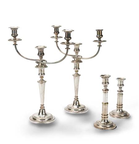 Appraisal: A suite of Sheffield plate candlesticks and candelabra Matthew Boulton