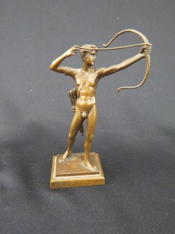 Appraisal: Signed Bronze of Nude young boy with bow arrow listed