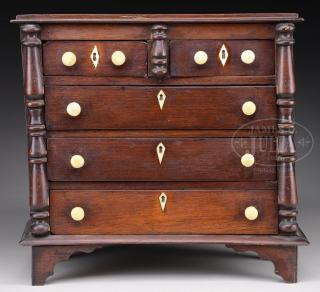 Appraisal: SHERATON WALNUT DOLL'S CHEST OF DRAWERS SHERATON WALNUT DOLL'S CHEST