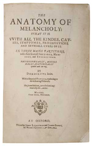 Appraisal: BURTON ROBERT The Anatomy of Melancholy Second Edition corrected and