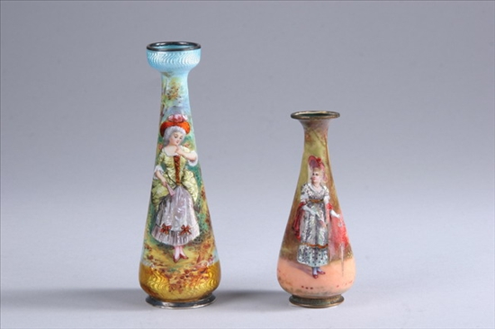 Appraisal: TWO VIENNESE ENAMEL PORTRAIT VASES circa One with a lady