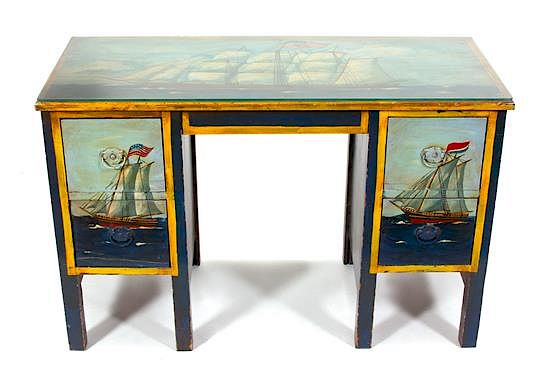 Appraisal: An English Polychromed Kneehole Desk Height x width x depth