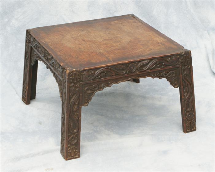 Appraisal: Chinese wood stand carved with dragons h approx sq apron