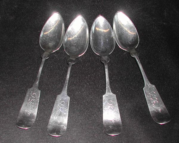 Appraisal: Set of Four American Coin Silver Teaspoons third quarter th