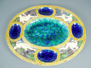 Appraisal: Minton majolica oval oyster dish with moulded decoration of four