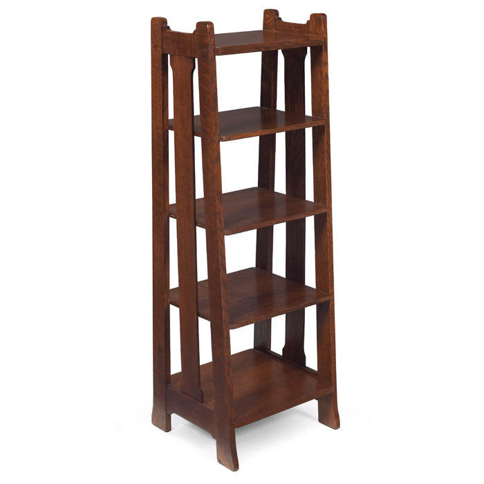 Appraisal: Stickley Brothers magazine stand slatted sides support five shelves refinished