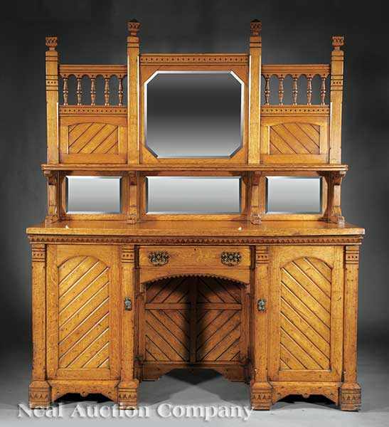 Appraisal: An English Arts and Crafts Carved Oak Pedestal Sideboard late