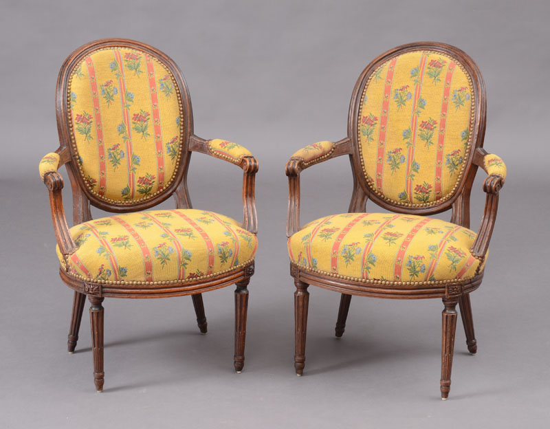 Appraisal: PAIR OF SMALL LOUIS XVI BEECHWOOD FAUTEUILS EN CABRIOLET Each