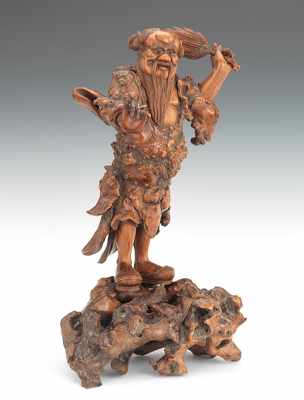 Appraisal: A Signed Japanese Root Wood Carving of Immortal Meiji A