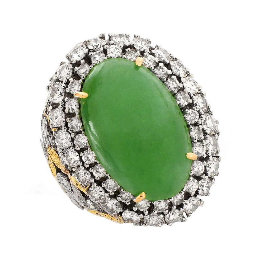 Appraisal: GIA Jade Diamond and K Ring GIA Certified Ova Cabochon