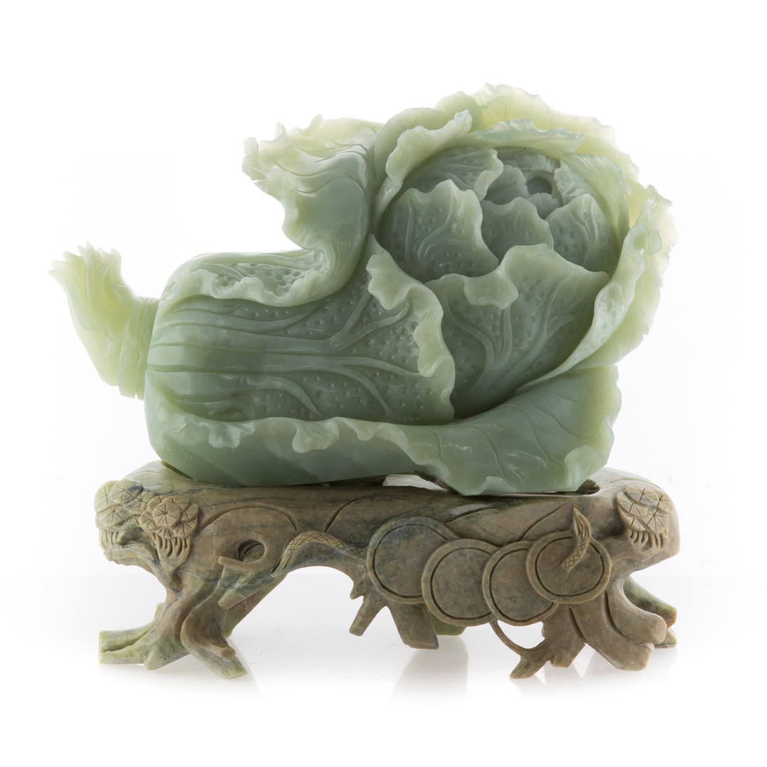 Appraisal: Chinese carved jade bok choy in H in W with