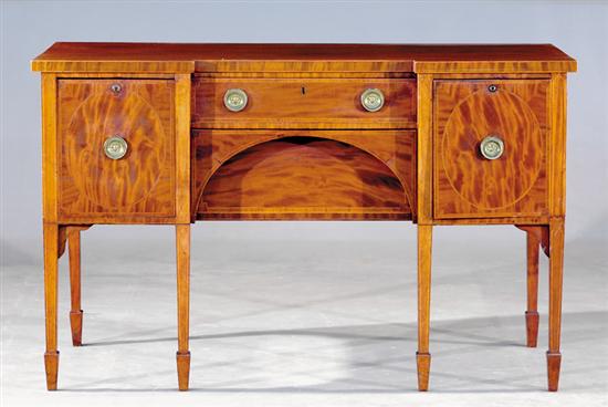 Appraisal: George III inlaid mahogany sideboard circa breakfront top over conforming