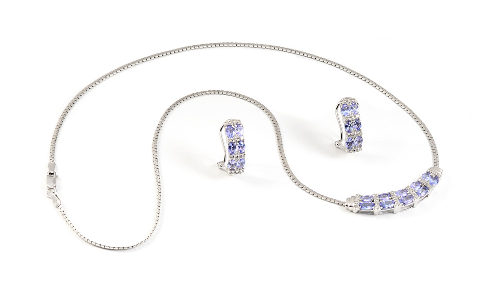 Appraisal: TANZANITE AND DIAMOND NECKLACE AND EARRINGS k white gold set