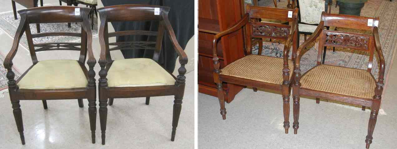 Appraisal: TWO PAIR OF REGENCY STYLE MAHOGANY ARMCHAIRS English th century