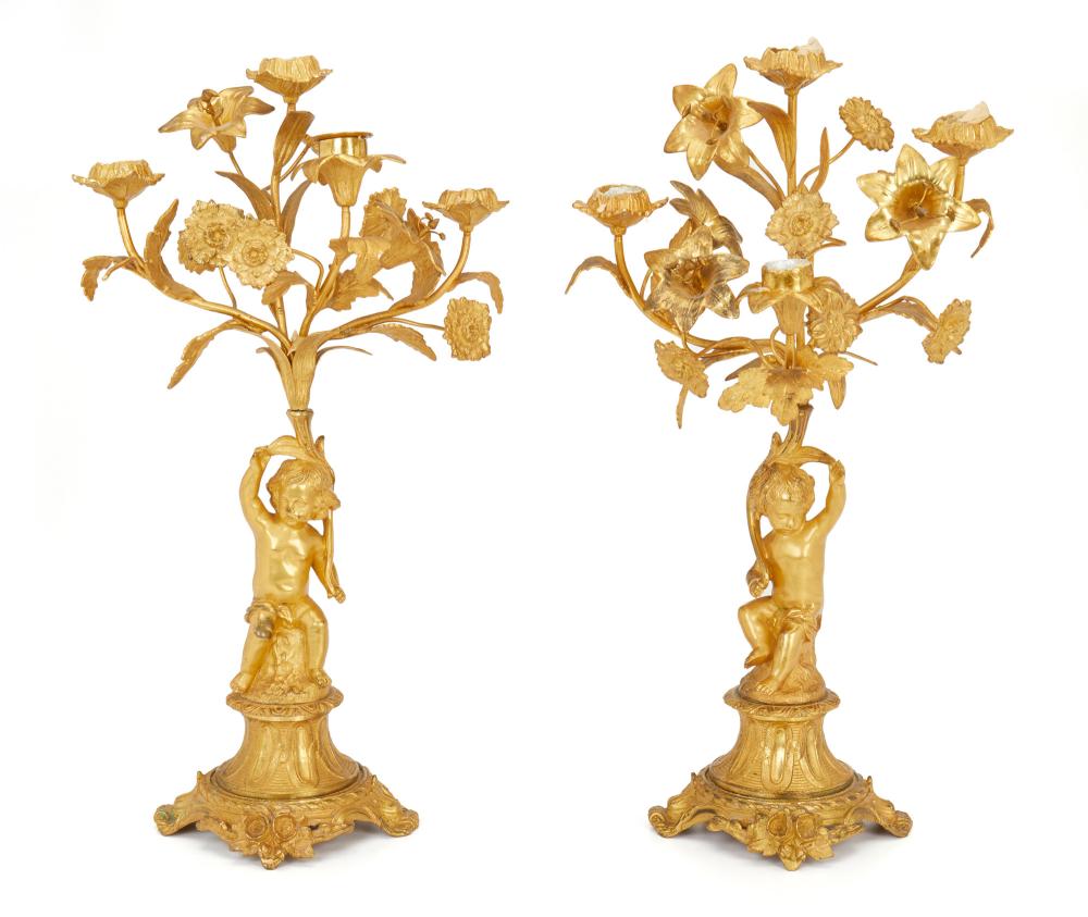 Appraisal: A pair of gilt-bronze candelabra Late th early th Century