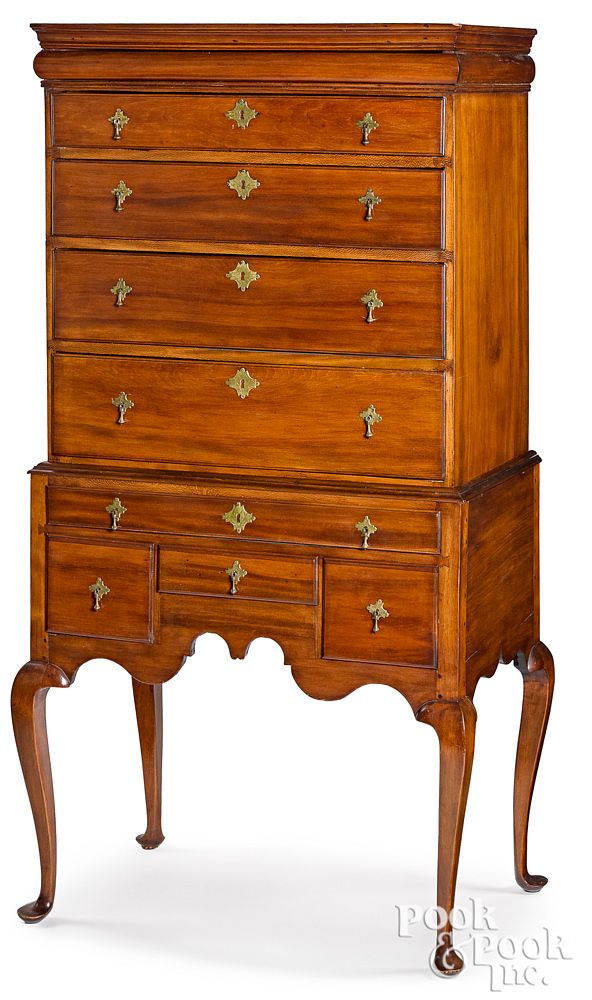 Appraisal: New England Queen Anne cherry high chest ca New England