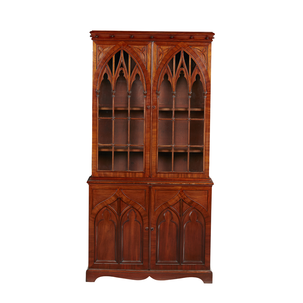 Appraisal: VICTORIAN MAHOGANY GOTHIC REVIVAL BOOKCASE CABINET TH CENTURY the moulded