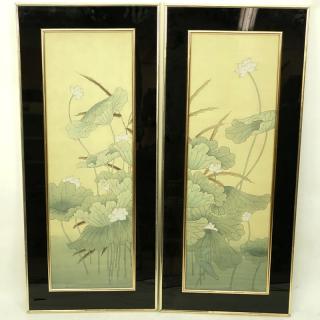 Appraisal: Pair Of Decorative Framed Prints Chinese Lotus Unsigned Pair Of