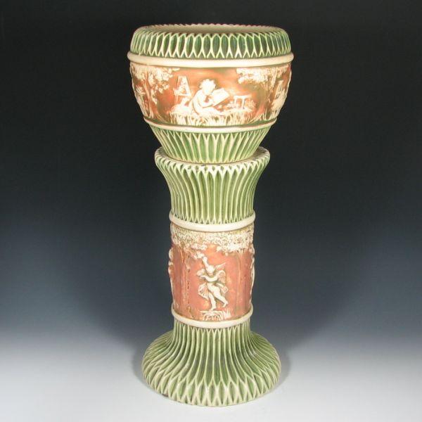 Appraisal: Roseville Donatello - jardiniere and pedestal Jardiniere is marked with