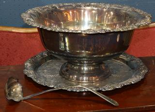 Appraisal: lot of Silver-plate punch bowl and tray in the Newport