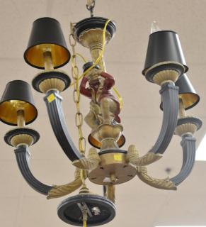 Appraisal: Contemporary figural five light chandelier with monkey figure ht wd